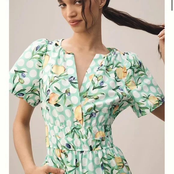 Lemon Polka Dot Anthropologie Somerset Maxi Dress - Picture 2 of 11